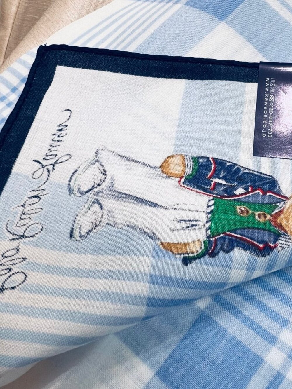 Polo Ralph Lauren Handkerchief/ Bandana 19" white blue check with Bear (82) - Picture 12 of 13